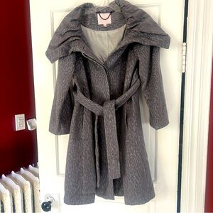 REBECCA TAYLOR Wool Angora Gray Leopard Print Coat Size 2